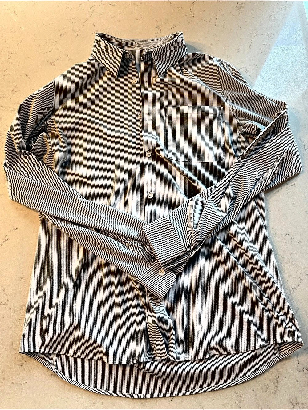 Lululemon New Venture Long-Sleeve Shirt Men's Blue & White Striped
